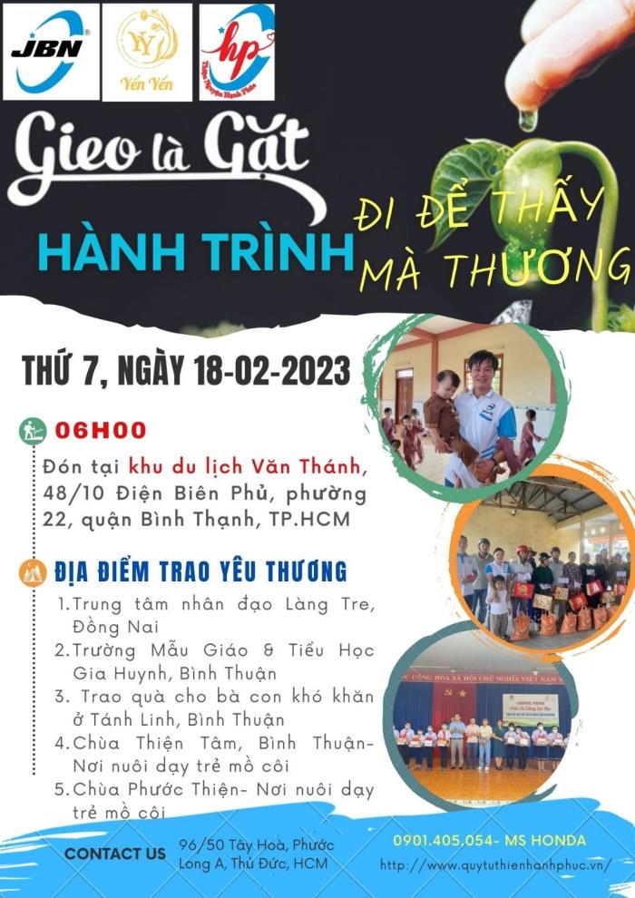 Kế hoạch hành trình trao quà cho các bà con khó khăn  và các cháu học sinh tại Đồng Nai, Bình Thuận ngày 18/02/2023